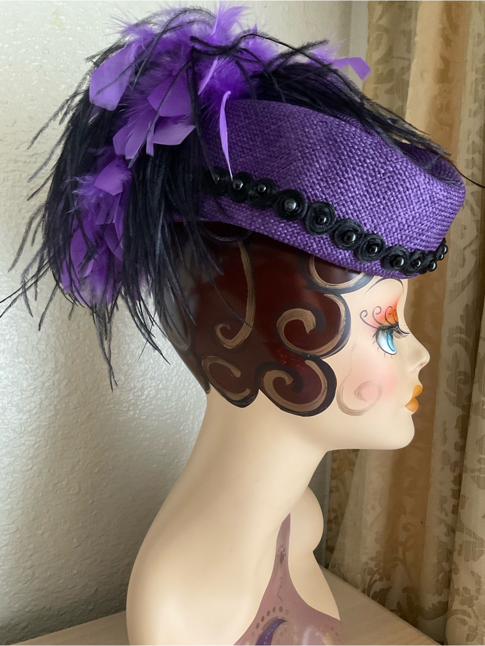 Vintage Mr. Charles Purple Feathered Cocktail Hat - Women's Decorative Headpiece